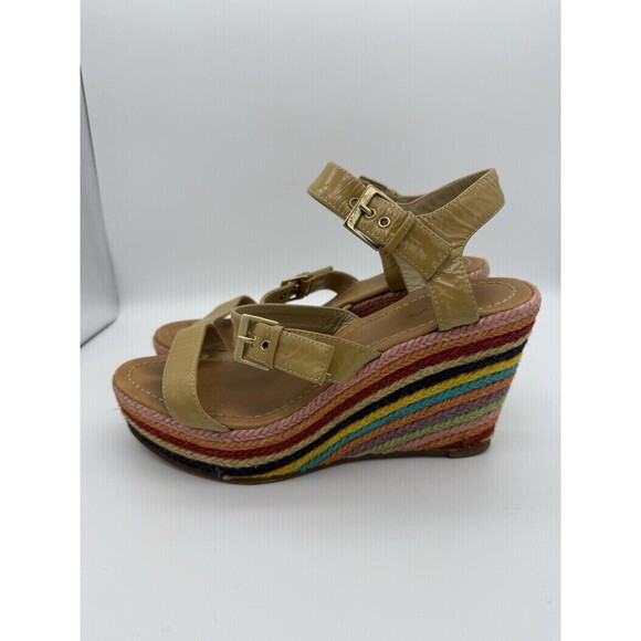 Kate Spade Espadrille Platform Wedges Womens 8 Rainbow Striped Vacation 3.75" - Picture 1 of 7
